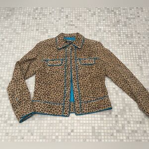 Revue Leather Brown Animal Print with Turquoise Trim Jacket